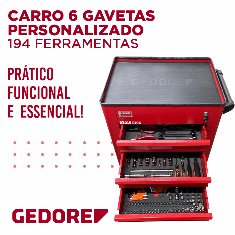 Carro 6 gavetas personalizado com 194 Ferramentas GEDORE RED